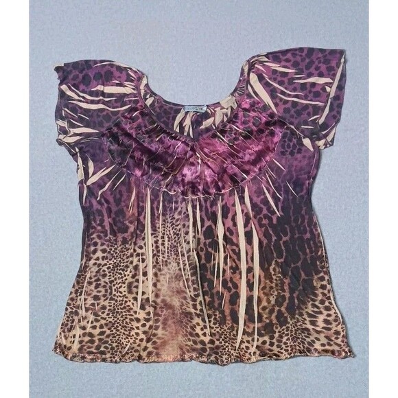 Sanctuary Tops - Unity World Wear Flutter Sleeve Tunic Blouse Size 1X Purple Leopard Print Fairy